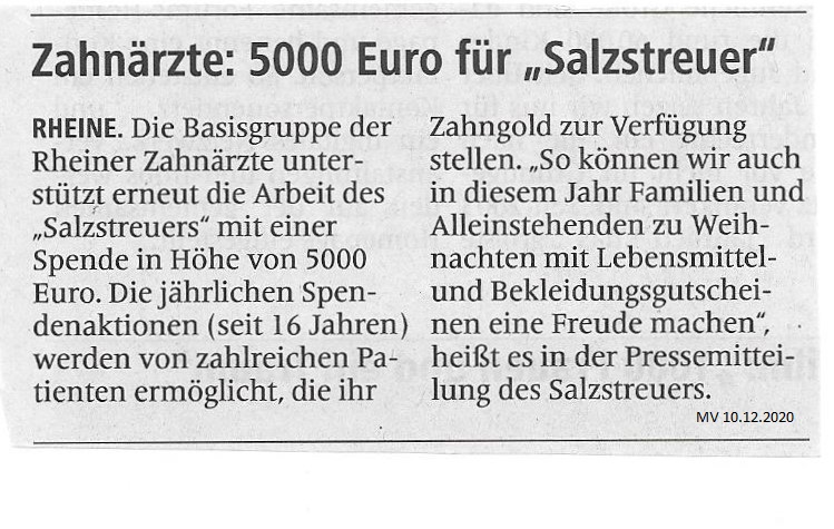 Spende Zahnärzte MV vom 10.12.2020